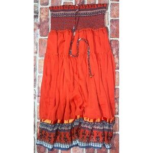 Pre-Owned Lapis Orange Halter Neck Strapless Boho Dress Size L 2671 Flowy